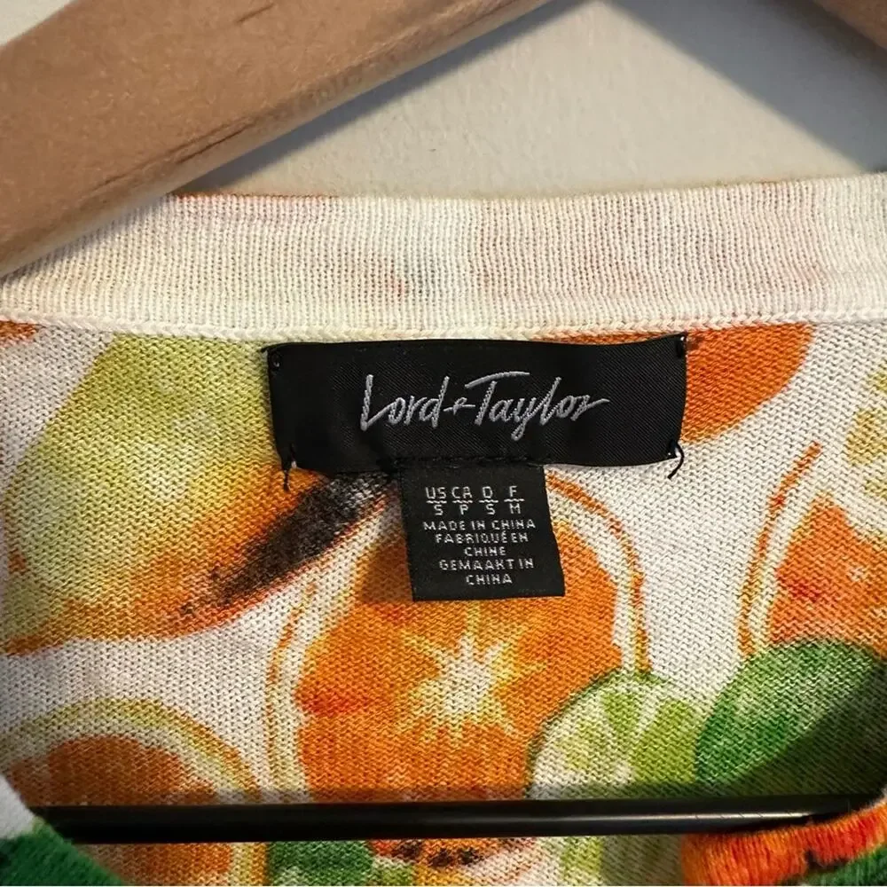 Vintage Lord & Taylor Citrus Orange Lime Cotton Cardigan XS